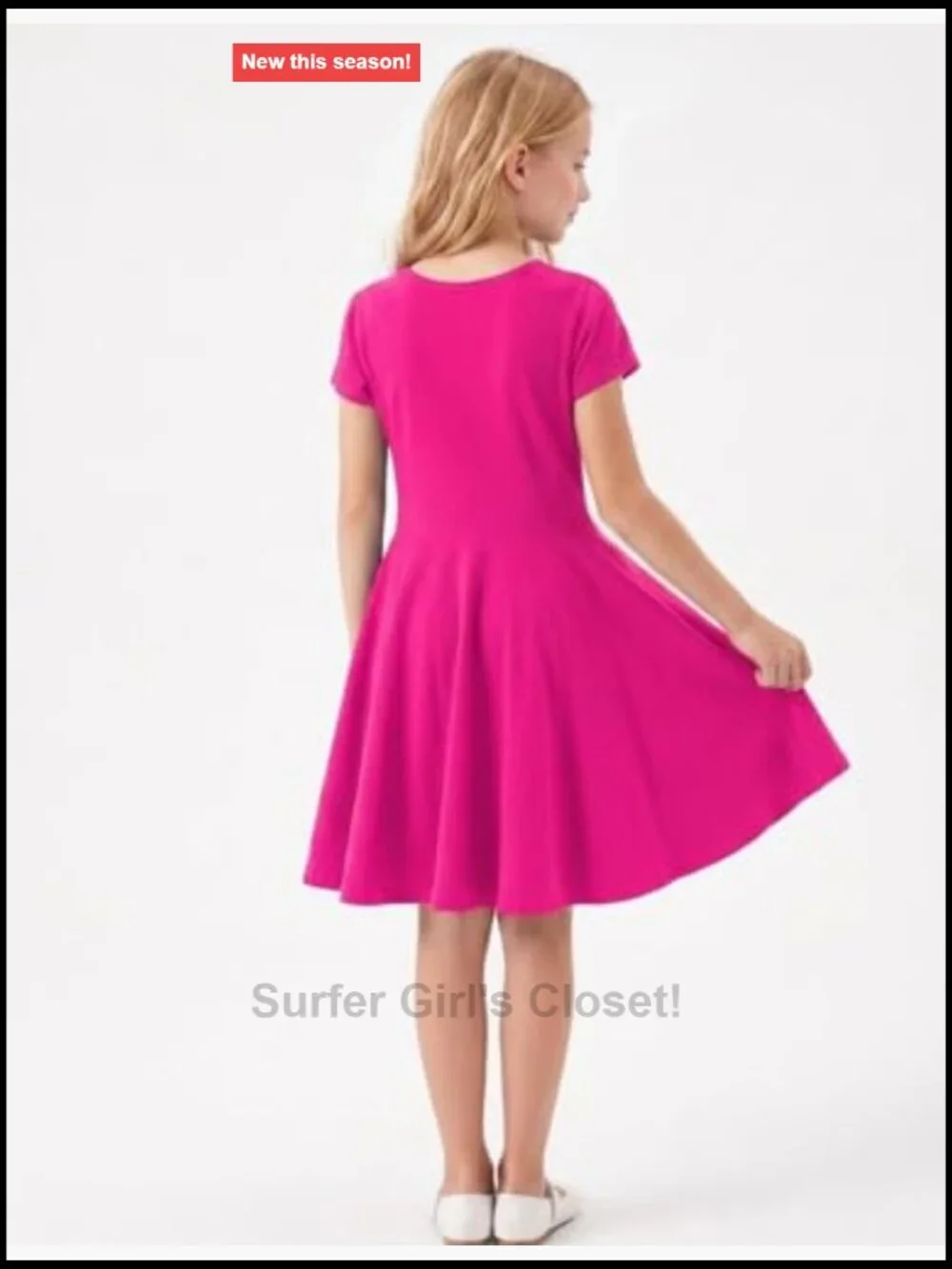Girls Short Puff Sleeve Dress Summer Casual Knit Swing Skater Dress with Pockets